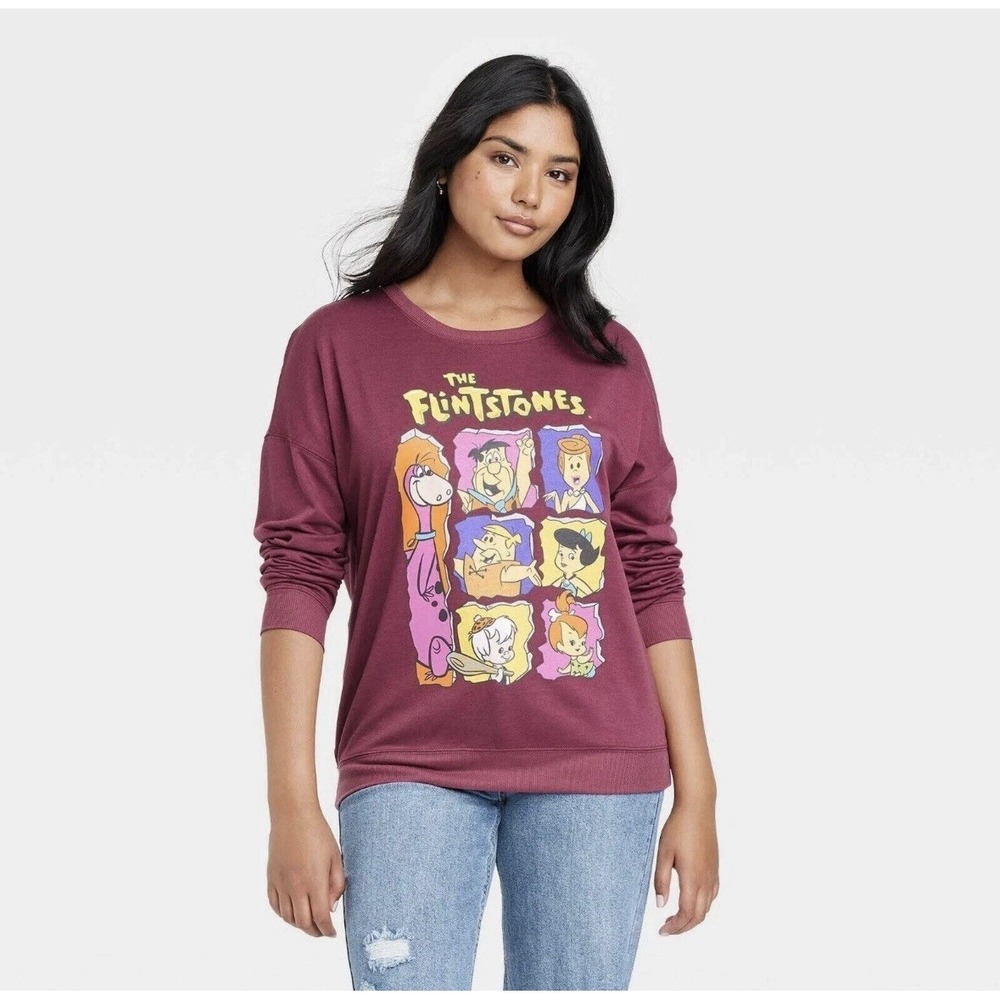 The Flintstones Burgundy Women's Graphic Sweatshirt Hanna Barbera Size Large